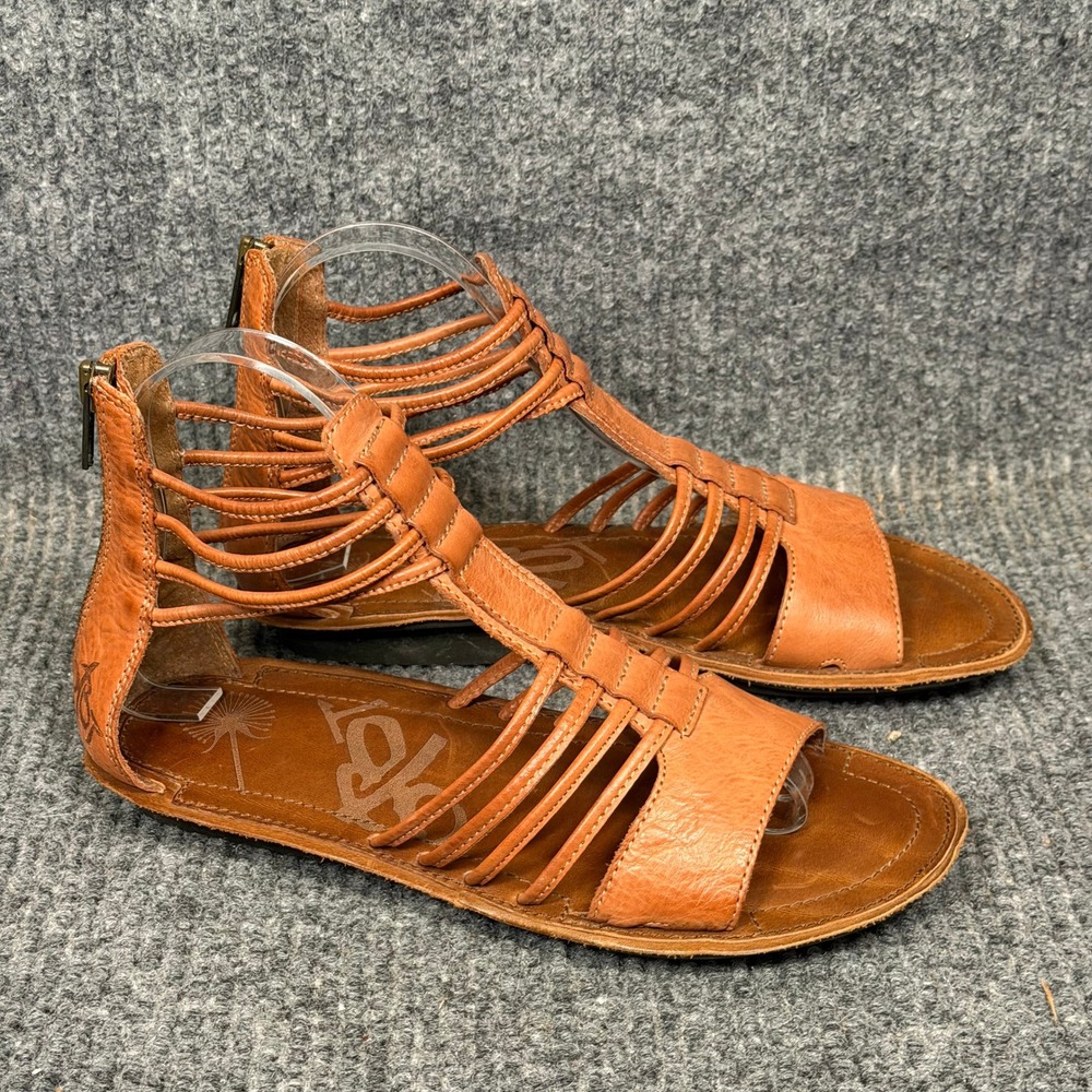 OTBT Gladiator Sandals Womens 7M Tan Brown Leather Strappy Flat Zip Comfort Boho